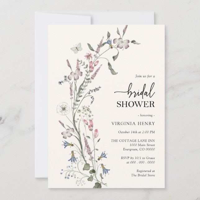Elegant Wildflower Bridal Shower Invitation (Front)