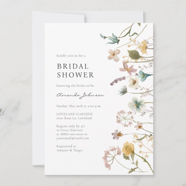 Elegant Wildflower Bridal Shower Invitation (Front)