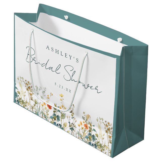 Elegant Wildflower Bridal Shower Large Gift Bag (Front Angled)