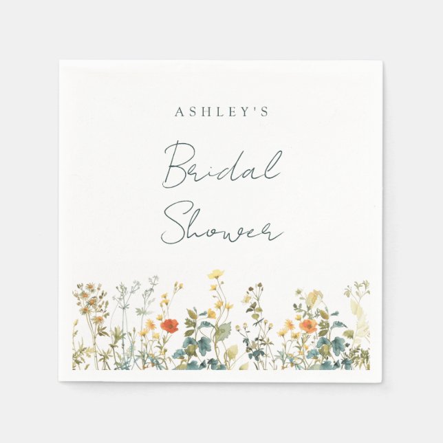Elegant Wildflower Bridal Shower Napkins (Front)