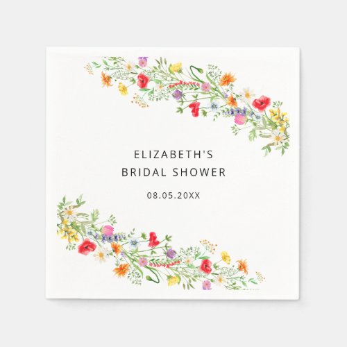 Elegant wildflower bridal shower napkins