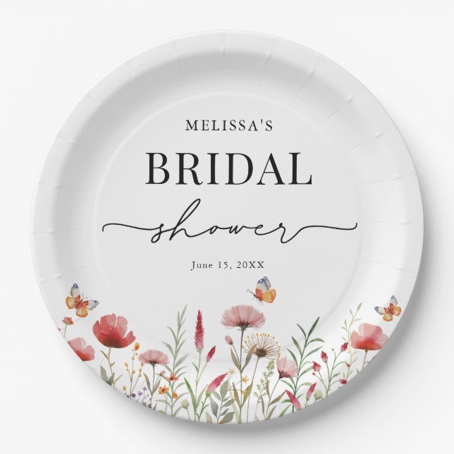 Elegant Wildflower Bridal Shower Paper Plates (Front)