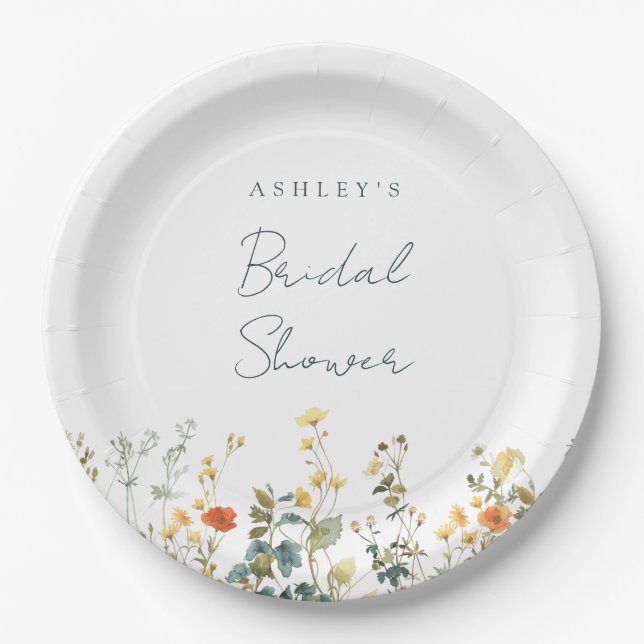 Elegant Wildflower Bridal Shower Paper Plates (Front)