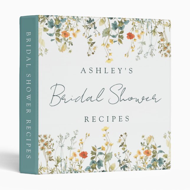 Elegant Wildflower Bridal Shower Recipe 3 Ring Binder (Front/Spine)
