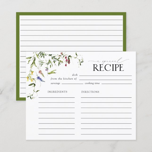 Elegant Wildflower Bridal Shower Recipe Card (Front/Back)