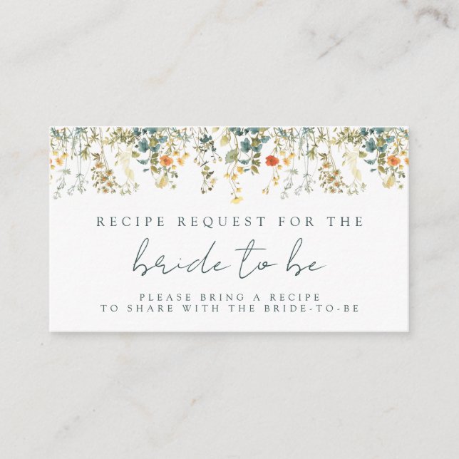 Elegant Wildflower Bridal Shower Recipe Enclosure Card (Front)