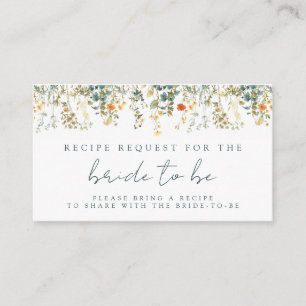 Elegant Wildflower Bridal Shower Recipe Enclosure Card