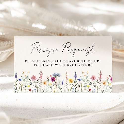 Elegant Wildflower Bridal Shower Recipe Request Enclosure Card