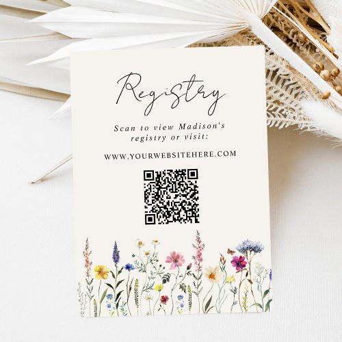 Elegant Wildflower Bridal Shower Registry QR Code Enclosure Card