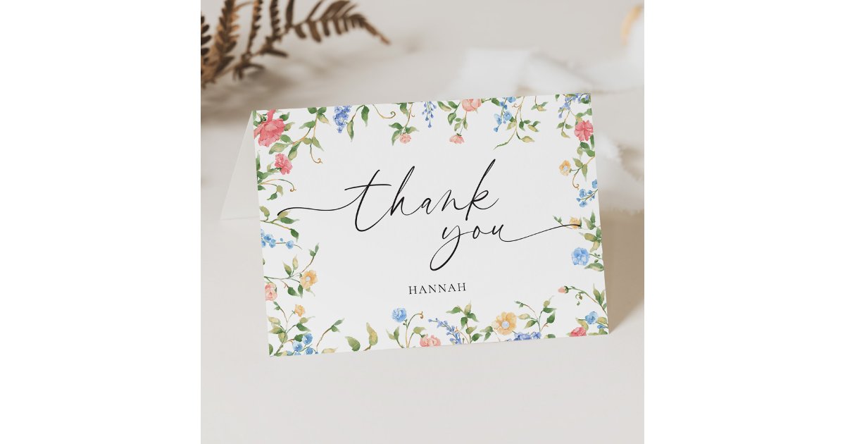 Elegant Wildflower Bridal Shower Thank You Card | Zazzle