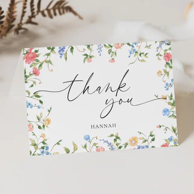 Elegant Wildflower Bridal Shower Thank You Card | Zazzle