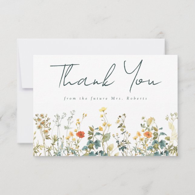 Elegant Wildflower Bridal Shower Thank You Card (Front)