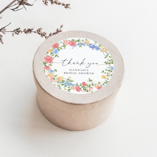Elegant Wildflower Bridal Shower Thank You Favor Classic Round Sticker (Creator Uploaded)