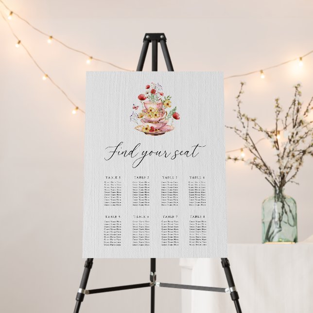 Elegant Wildflower Bridal Tea Party Seating Chart Foam Board (In Situ (Stand))