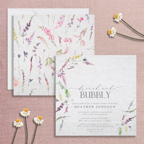 Elegant Wildflower Brunch  Bubbly Bridal Shower Invitation