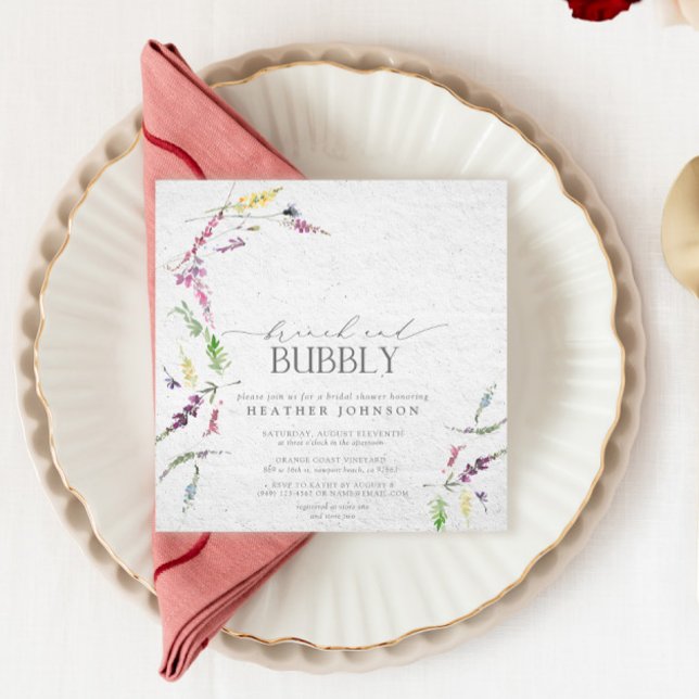 Elegant Wildflower Brunch & Bubbly Bridal Shower Invitation (Easily personalize this bridal shower invitation for the perfect celebration of the bride to be!)