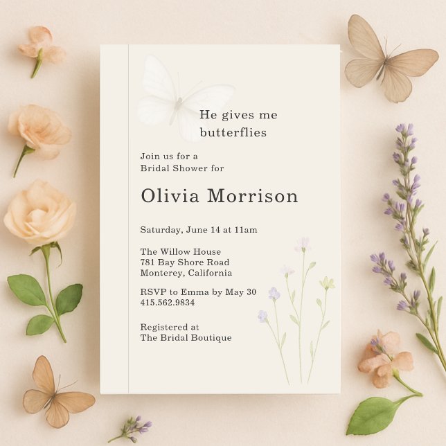 Elegant Wildflower Butterflies Bridal Shower Invitation (Creator Uploaded)