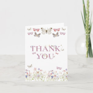 Elegant Wildflower Butterflies Pink Girl Thank You Card