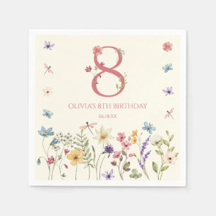Elegant Wildflower Butterfly 8th Birthday Party Napkins