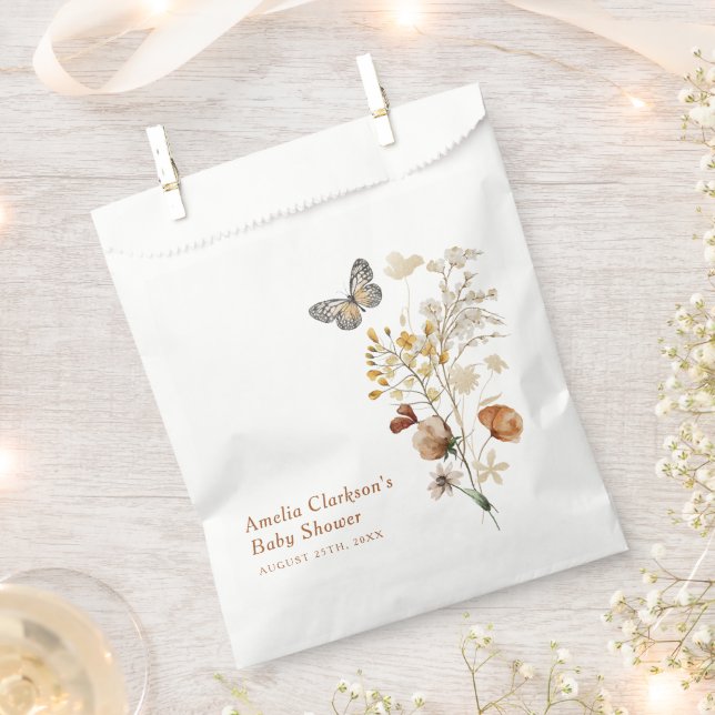 Elegant Wildflower Butterfly Baby Shower Favor Bag (Clipped)