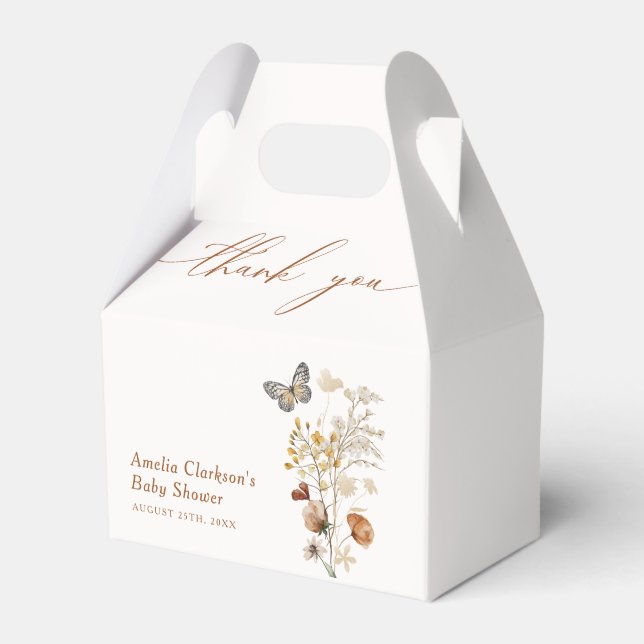 Elegant Wildflower Butterfly Baby Shower Favor Boxes (Front Side)