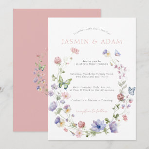 Elegant Wildflower Butterfly Monogram Wedding Invitation