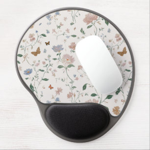 Elegant Wildflower & Butterfly Toile-De-Jouy Gel Mouse Pad