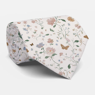 Elegant Wildflower & Butterfly Toile-De-Jouy Neck Tie