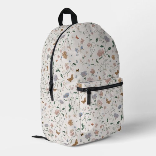 Elegant Wildflower & Butterfly Toile-De-Jouy  Printed Backpack