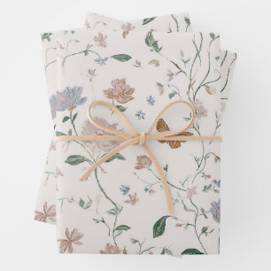 Elegant Wildflower & Butterfly Toile-De-Jouy  Wrapping Paper Sheets