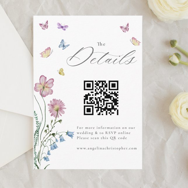 Elegant Wildflower Butterfly Wedding Details Enclosure Card (Creator Uploaded)