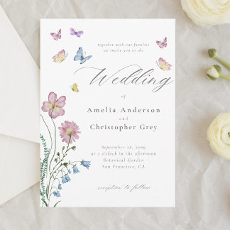 Elegant Wildflower Butterfly Wedding Invitation