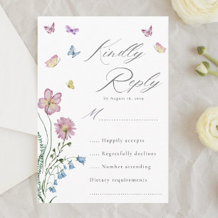 Elegant Wildflower Butterfly Wedding RSVP Enclosure Card