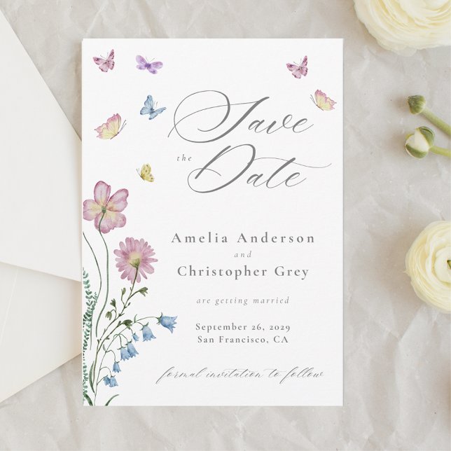 Elegant Wildflower Butterfly Wedding Save the Date Invitation (Creator Uploaded)