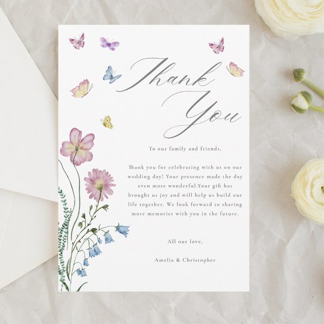 Elegant Wildflower Butterfly Wedding Thank You Card (Creator Uploaded)