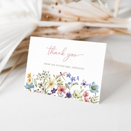 Elegant Wildflower Calligraphy Bridal Shower Thank You Card