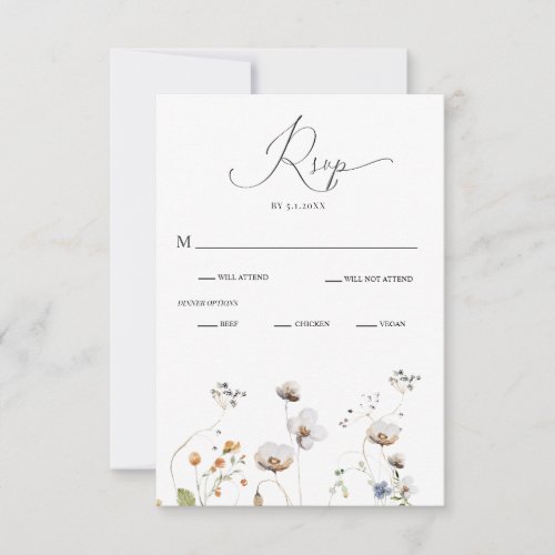 Elegant Wildflower Calligraphy Wedding RSVP Card