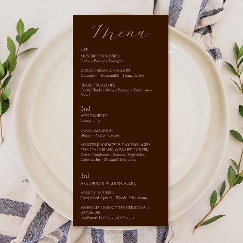 Elegant Wildflower Caramel Chocolate Wedding Menu