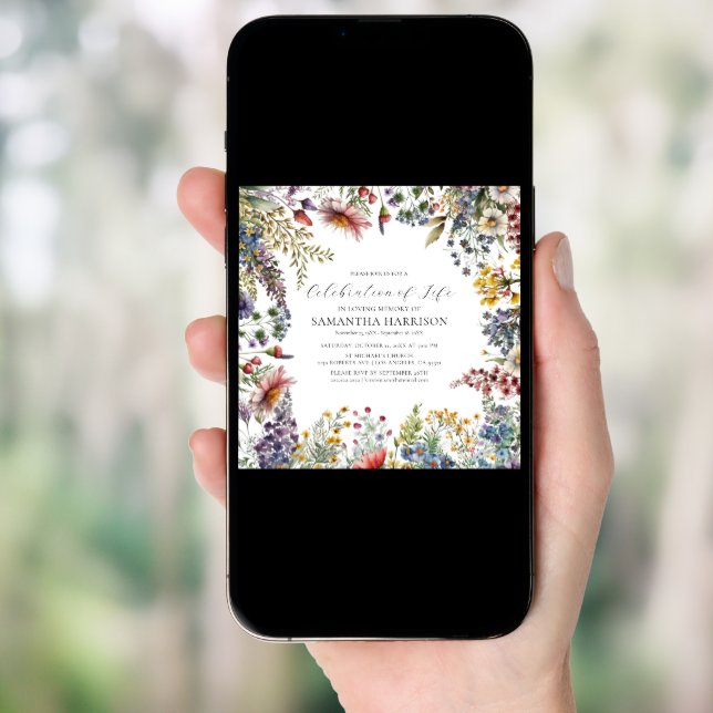 Elegant Wildflower Celebration Of Life Invitation (Front Digital)