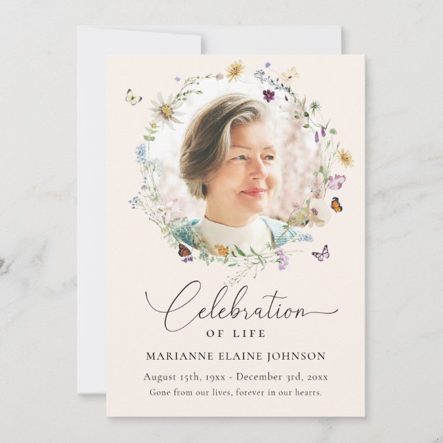 Elegant Wildflower Celebration of Life Memorial Invitation (Front)