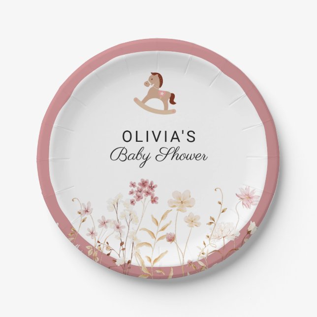 Elegant Wildflower Chic Floral Boho Baby Shower Paper Plates (Front)