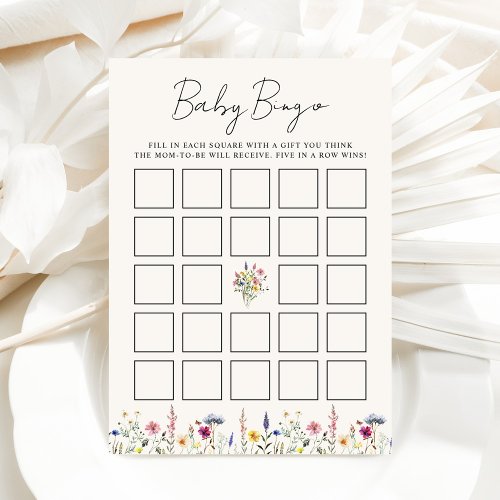 Elegant Wildflower Cream Baby Shower Bingo Card