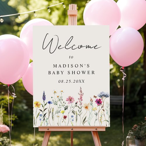 Elegant Wildflower Cream Baby Shower Welcome Sign