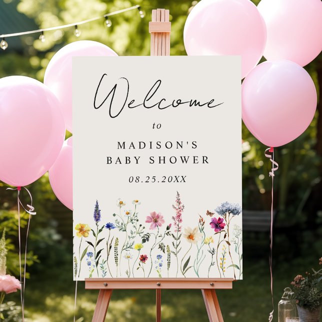 Elegant Wildflower Cream Baby Shower Welcome Sign (Creator Uploaded)