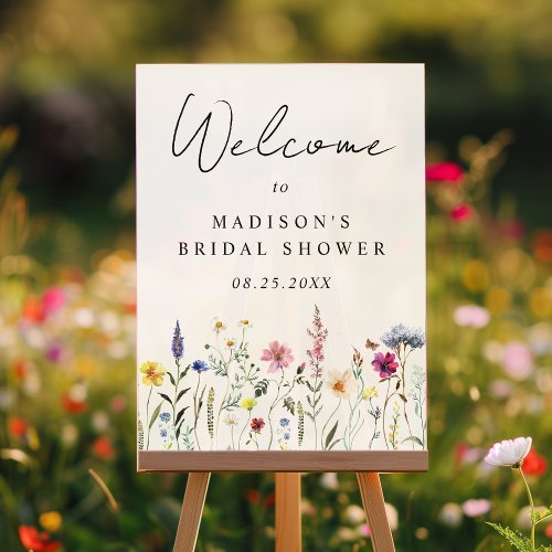 Elegant Wildflower Cream Bridal Shower Welcome Acrylic Sign