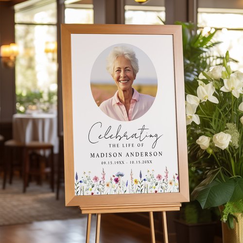 Elegant Wildflower Cream Photo Celebration of Life Poster