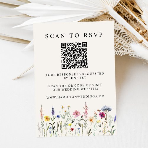 Elegant Wildflower Cream QR Code Wedding RSVP Enclosure Card