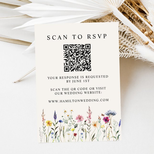 Elegant Wildflower Cream QR Code Wedding RSVP Enclosure Card (Creator Uploaded)