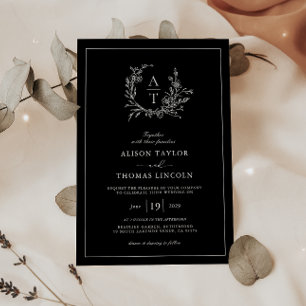 Elegant Wildflower Crest Monogram Wedding Invitation