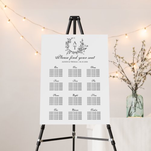 Elegant Wildflower Crest Wedding Seating Chart Foam Board